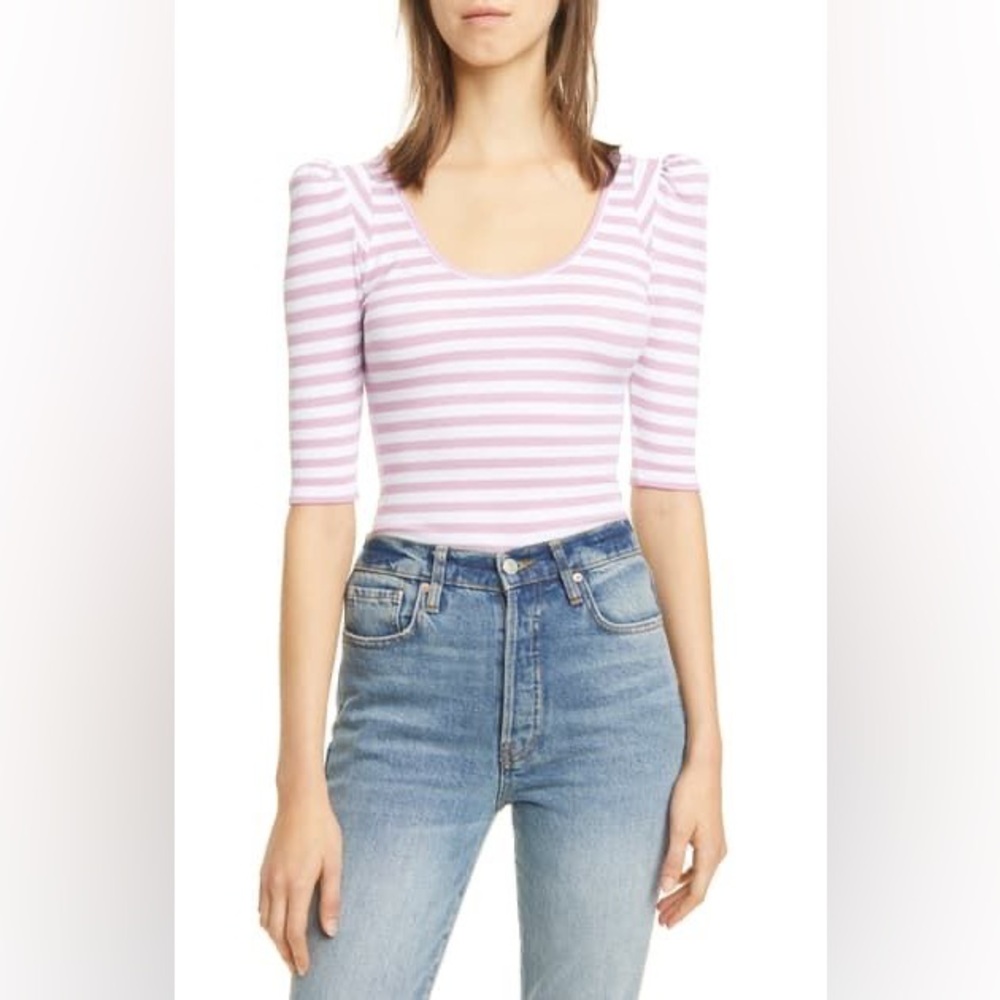 Smythe Pink and White Striped Scoop Neck Top